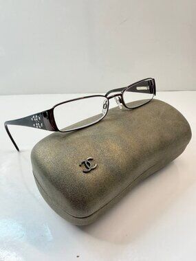 CHANEL Brown Crystal Accent Rectangle Glasses